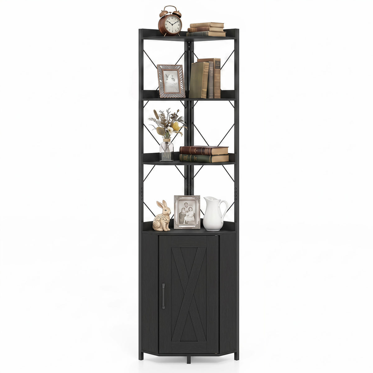 6-Tier 71 inches Tall Freestanding Bookshelf with Cabinet and Metal Frame-Black view 4