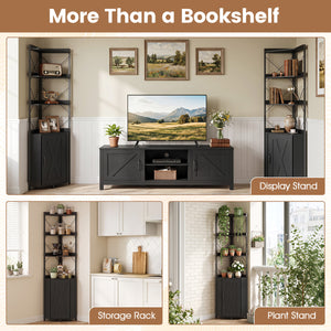 6-Tier 71 inches Tall Freestanding Bookshelf with Cabinet and Metal Frame-Black view 6