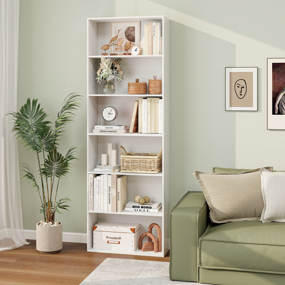 6-Tier Bookcase with 6 Open Shelves and Anti-Toppling Kits-White view 2