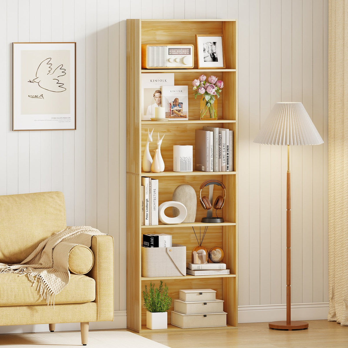 6-Tier Bookcase with 6 Open Shelves and Anti-Toppling Kits-Wood view 2