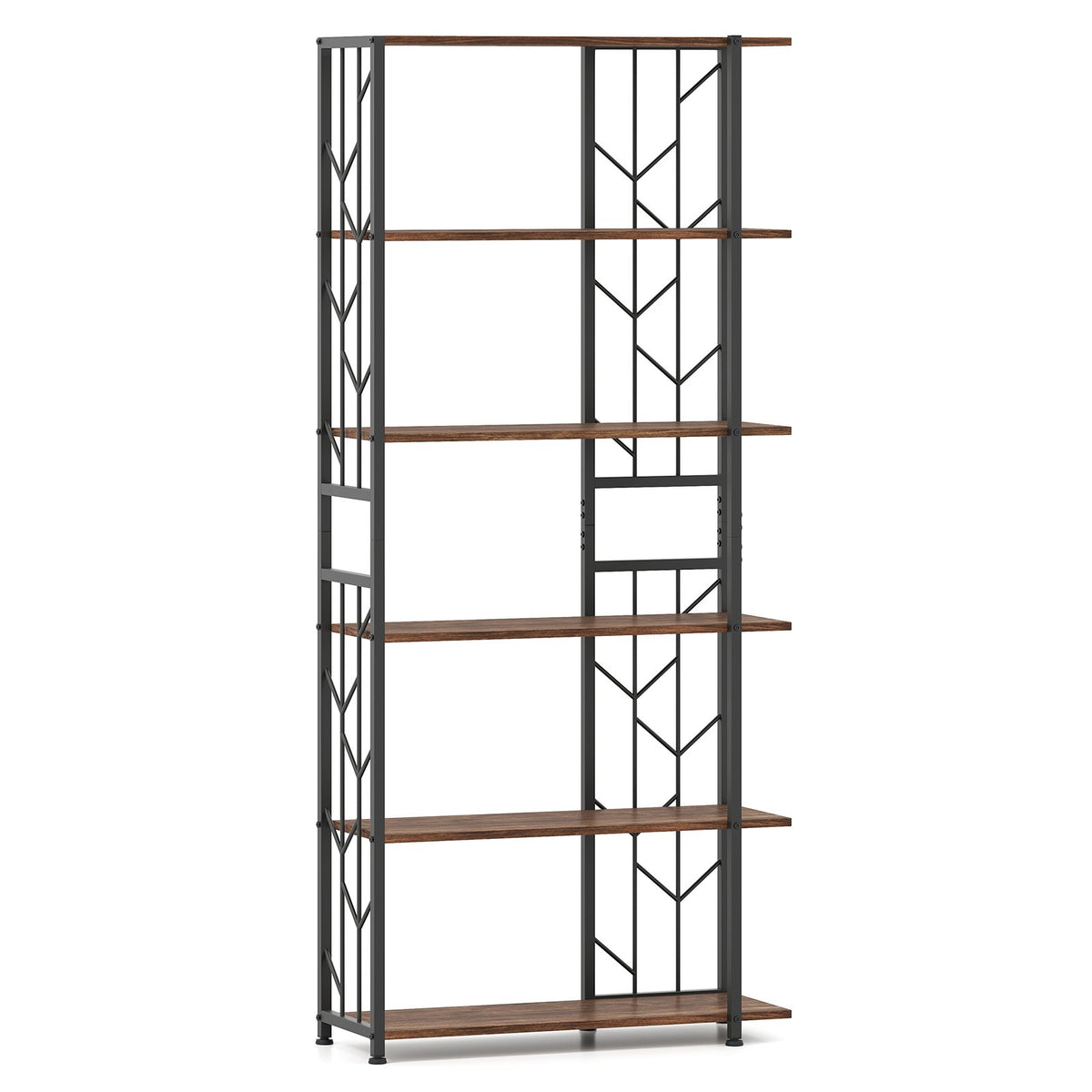6-Tier Bookshelf Modern Geometric Bookcase with Heavy-duty Metal Frame and Anti-tipping Kits-Rustic Brown view 4