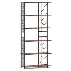 6-Tier Bookshelf Modern Geometric Bookcase with Heavy-duty Metal Frame and Anti-tipping Kits-Rustic Brown view 4