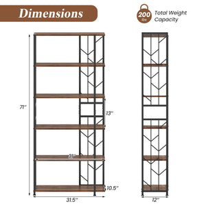 6-Tier Bookshelf Modern Geometric Bookcase with Heavy-duty Metal Frame and Anti-tipping Kits-Rustic Brown view 5