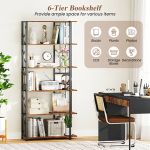 6-Tier Bookshelf Modern Geometric Bookcase with Heavy-duty Metal Frame and Anti-tipping Kits-Rustic Brown view 7