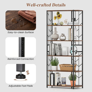 6-Tier Bookshelf Modern Geometric Bookcase with Heavy-duty Metal Frame and Anti-tipping Kits-Rustic Brown view 8