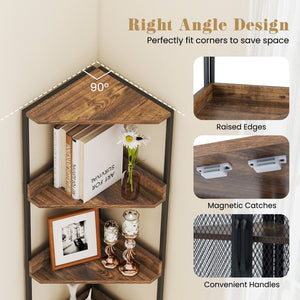 6-Tier Corner Shelf 67 Inches Tall Corner Bookshelf with Cabinet Industrial Bookcase-Brown view 9