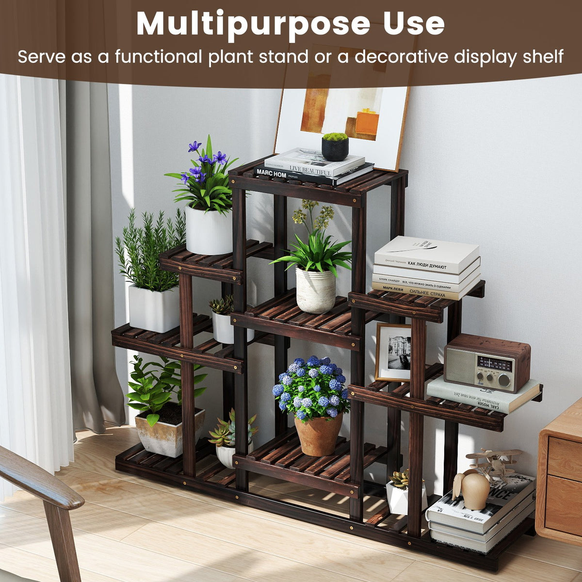 6-Tier Flower Wood Stand Plant Display Rack Storage Shelf view 7