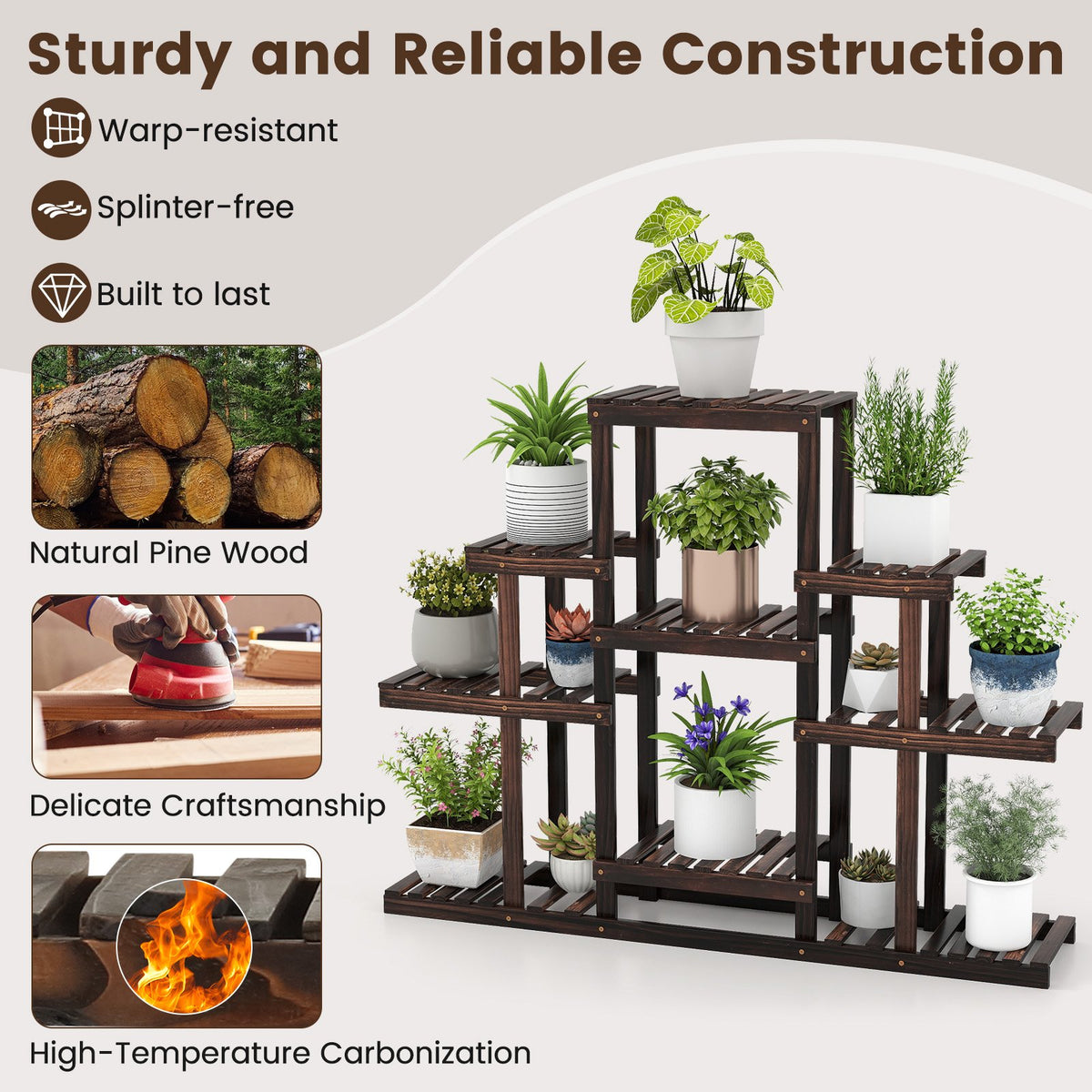 6-Tier Flower Wood Stand Plant Display Rack Storage Shelf view 9