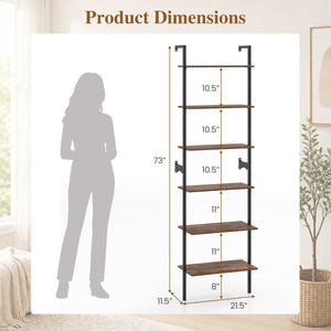 6-Tier Freestanding ladder Storage bookshelf with Metal Frame for Study and Pantry-Rustic Brown view 4