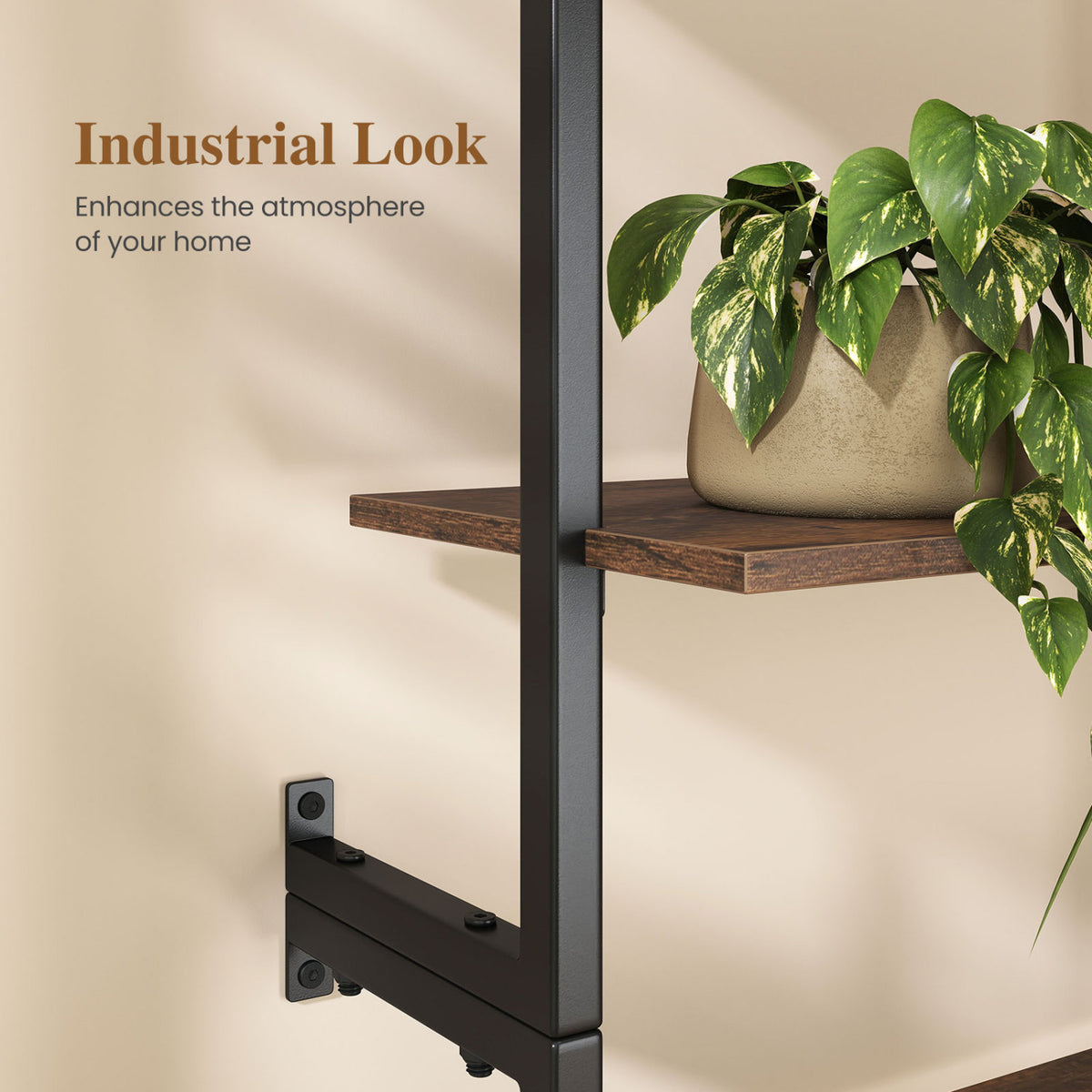 6-Tier Freestanding ladder Storage bookshelf with Metal Frame for Study and Pantry-Rustic Brown view 6