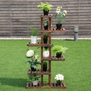 6 Tier Garden Wooden Shelf Storage Plant Rack Stand view 3
