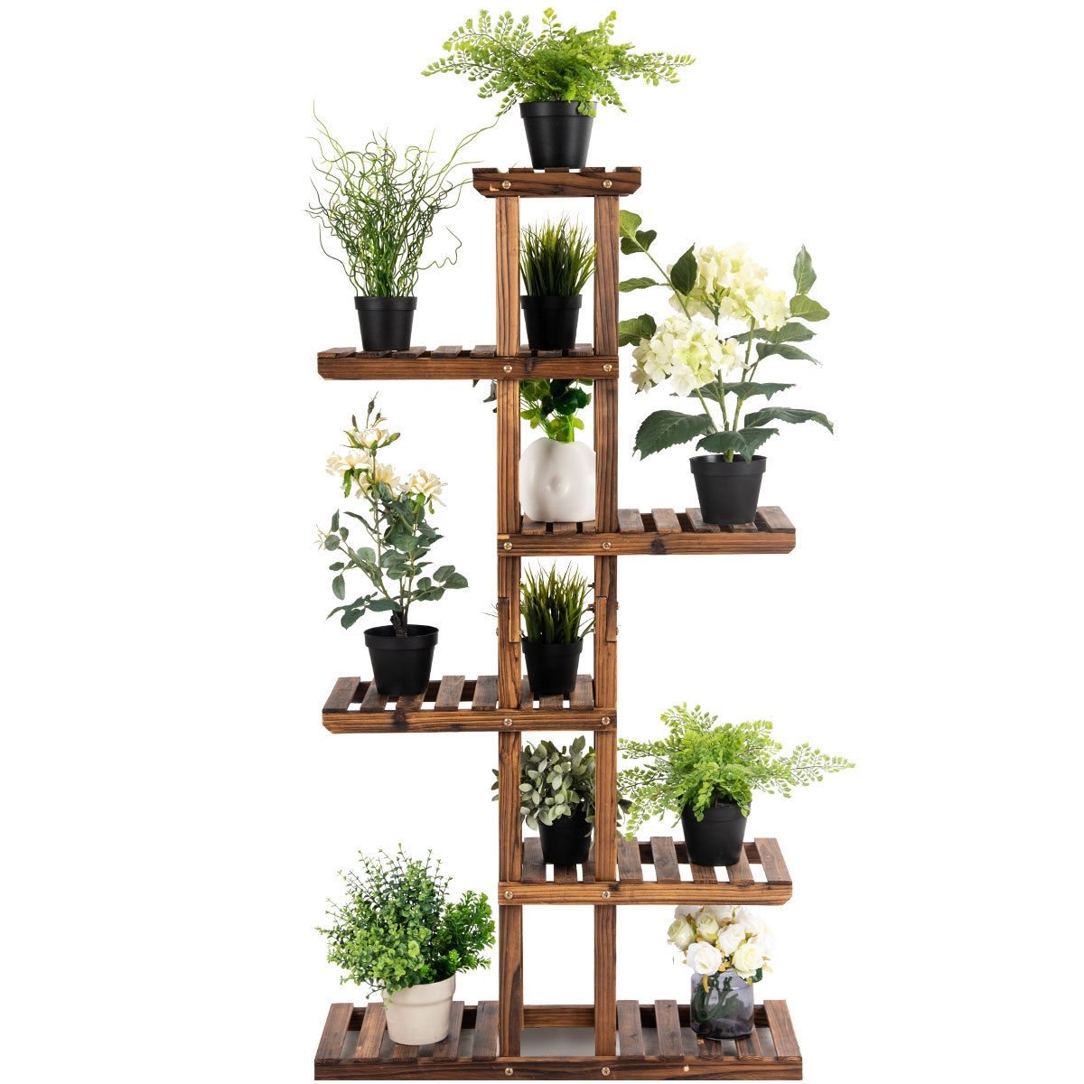 6 Tier Garden Wooden Shelf Storage Plant Rack Stand view 4