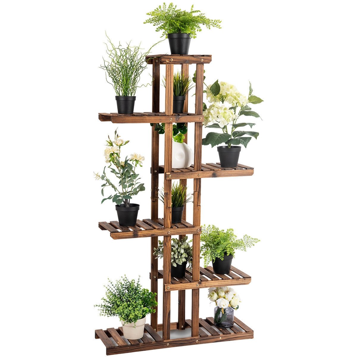 6 Tier Garden Wooden Shelf Storage Plant Rack Stand view 8