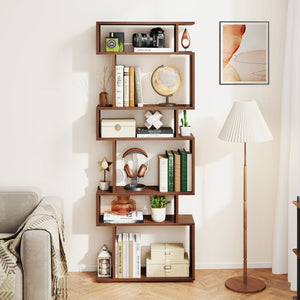 6-Tier Geometric Bookshelf with 2 Anti-Tipping Kits for Home Office-Walnut view 2