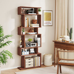 6-Tier Geometric Bookshelf with 2 Anti-Tipping Kits for Home Office-Walnut view 3