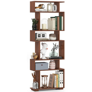 6-Tier Geometric Bookshelf with 2 Anti-Tipping Kits for Home Office-Walnut view 4