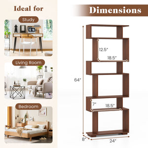 6-Tier Geometric Bookshelf with 2 Anti-Tipping Kits for Home Office-Walnut view 5