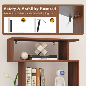 6-Tier Geometric Bookshelf with 2 Anti-Tipping Kits for Home Office-Walnut view 8
