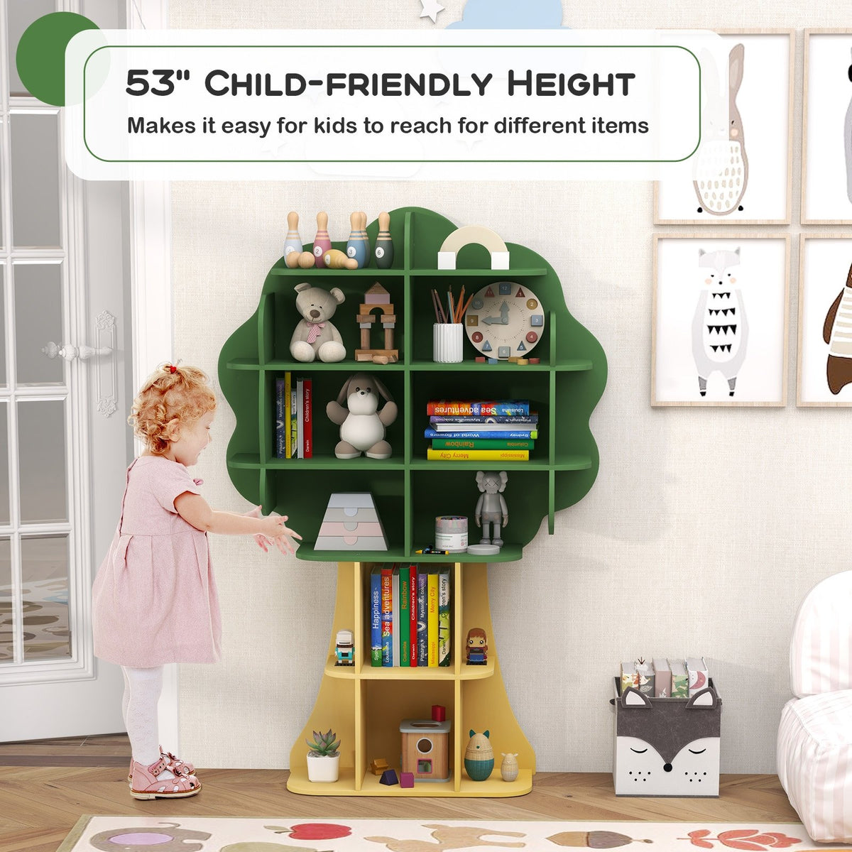 Green Kids Bookcase Shelf Toy Storage Organizer with Open Storage Shelves view 6