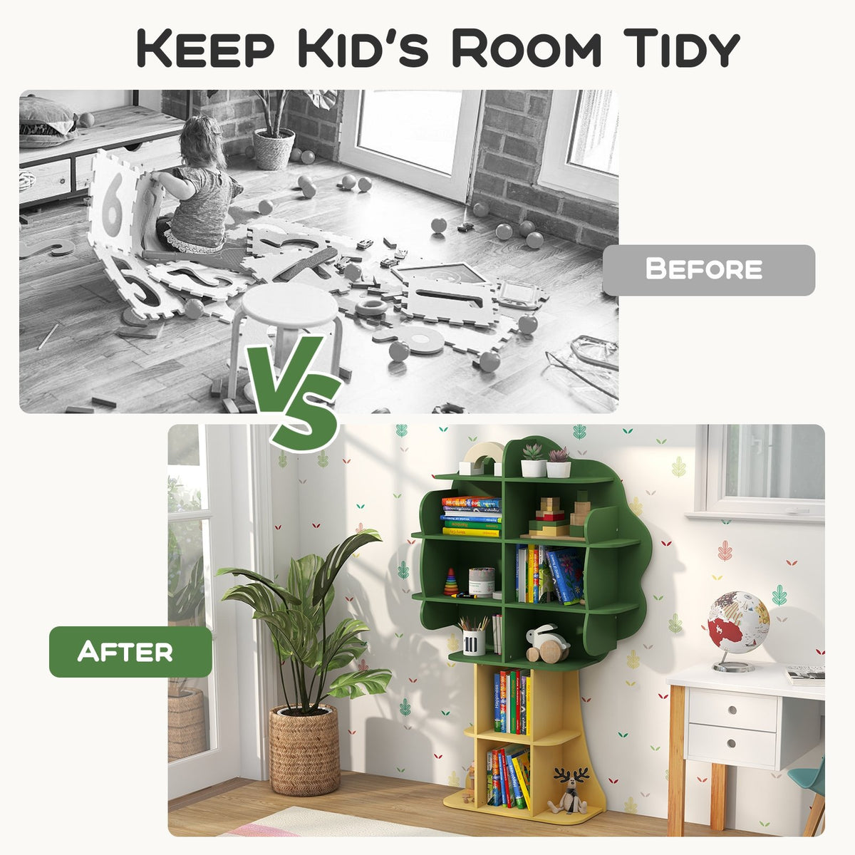Green Kids Bookcase Shelf Toy Storage Organizer with Open Storage Shelves view 8