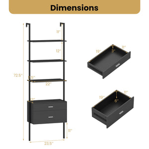 6-Tier Ladder Bookcase with 2 Drawers and Metal Frame-Black view 5