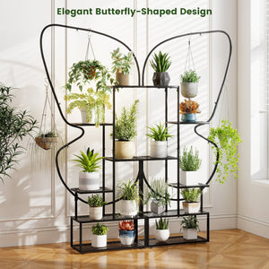 6-Tier Metal Plant Stand Ladder Display Rack with Hanging Hooks-Black view 2