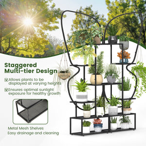 6-Tier Metal Plant Stand Ladder Display Rack with Hanging Hooks-Black view 7