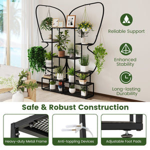 6-Tier Metal Plant Stand Ladder Display Rack with Hanging Hooks-Black view 8