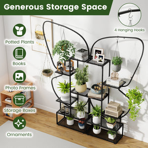 6-Tier Metal Plant Stand Ladder Display Rack with Hanging Hooks-Black view 9