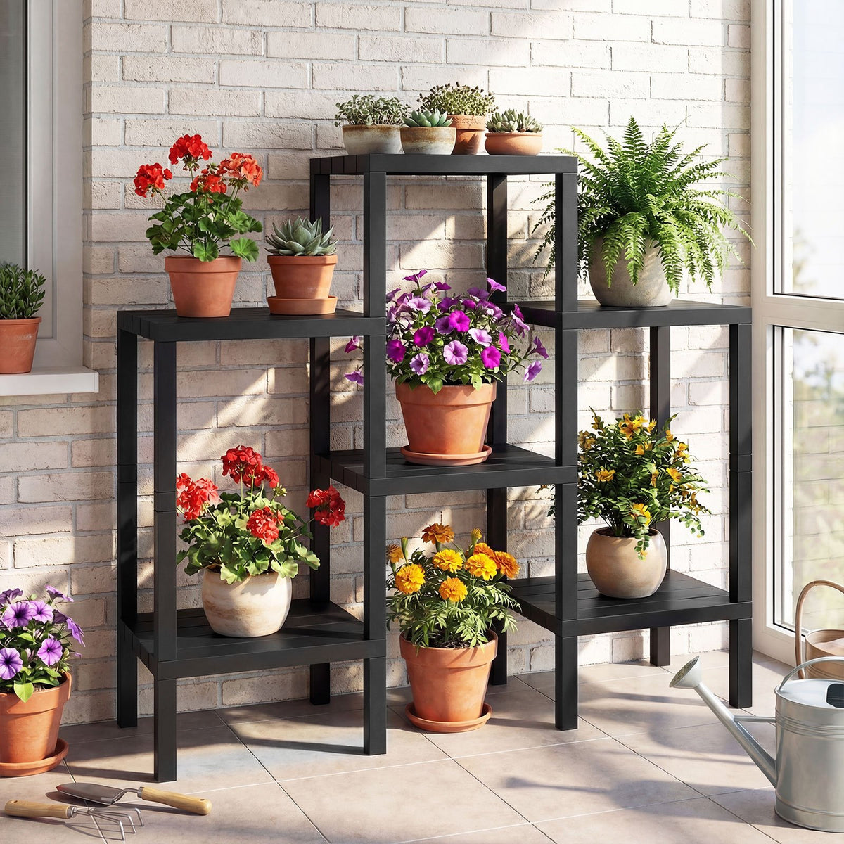 6-Tier Plastic Modular Storage Shelves for Living Room and Kitchen-Black view 2