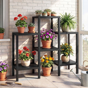 6-Tier Plastic Modular Storage Shelves for Living Room and Kitchen-Black view 2