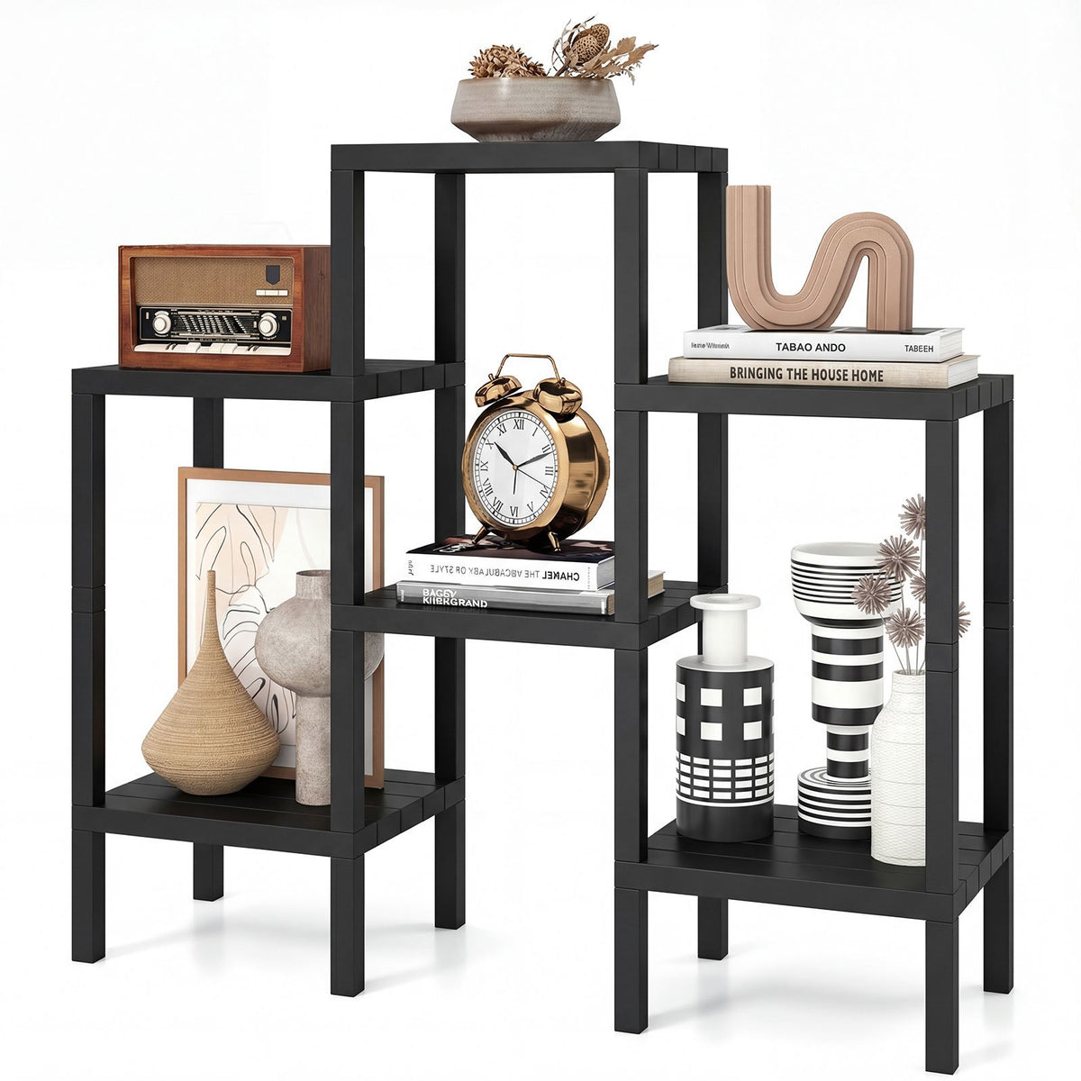 6-Tier Plastic Modular Storage Shelves for Living Room and Kitchen-Black view 4