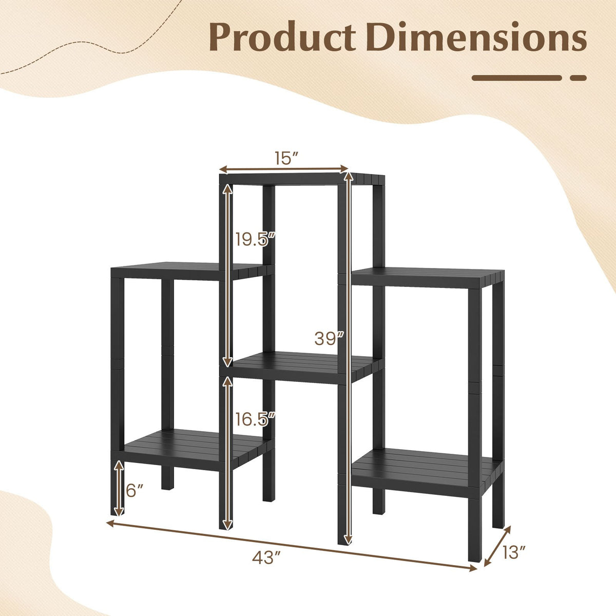 6-Tier Plastic Modular Storage Shelves for Living Room and Kitchen-Black view 5