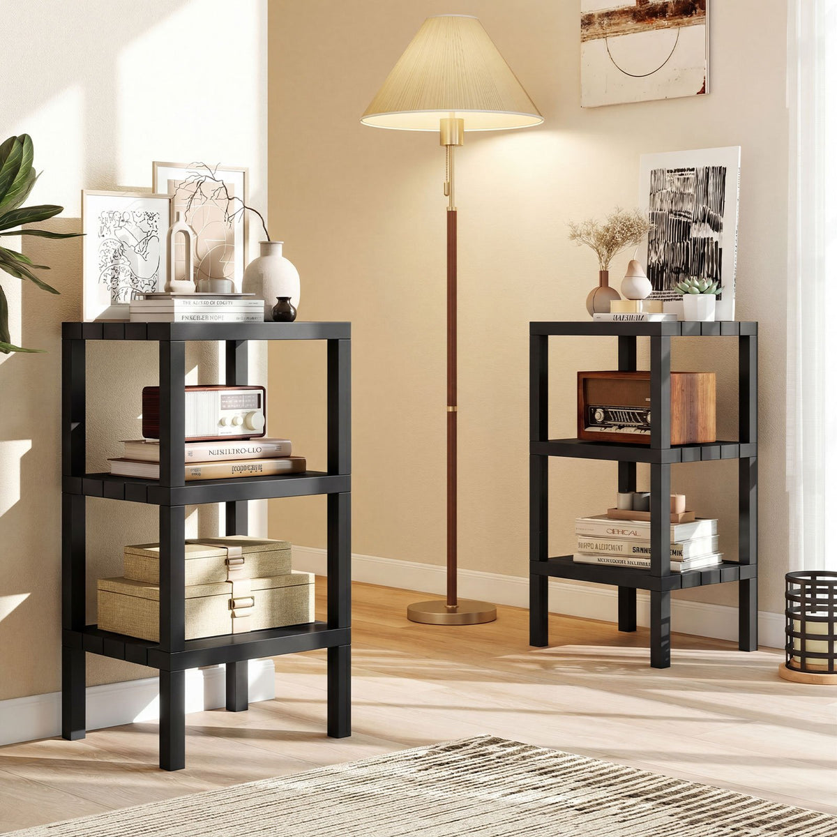 6-Tier Plastic Modular Storage Shelves for Living Room and Kitchen-Black view 6