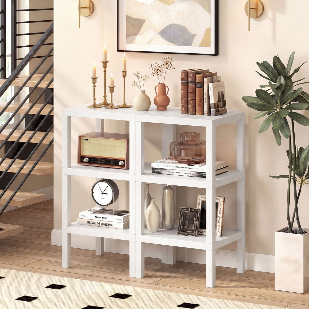 6-Tier Plastic Modular Storage Shelves for Living Room and Kitchen-White view 3