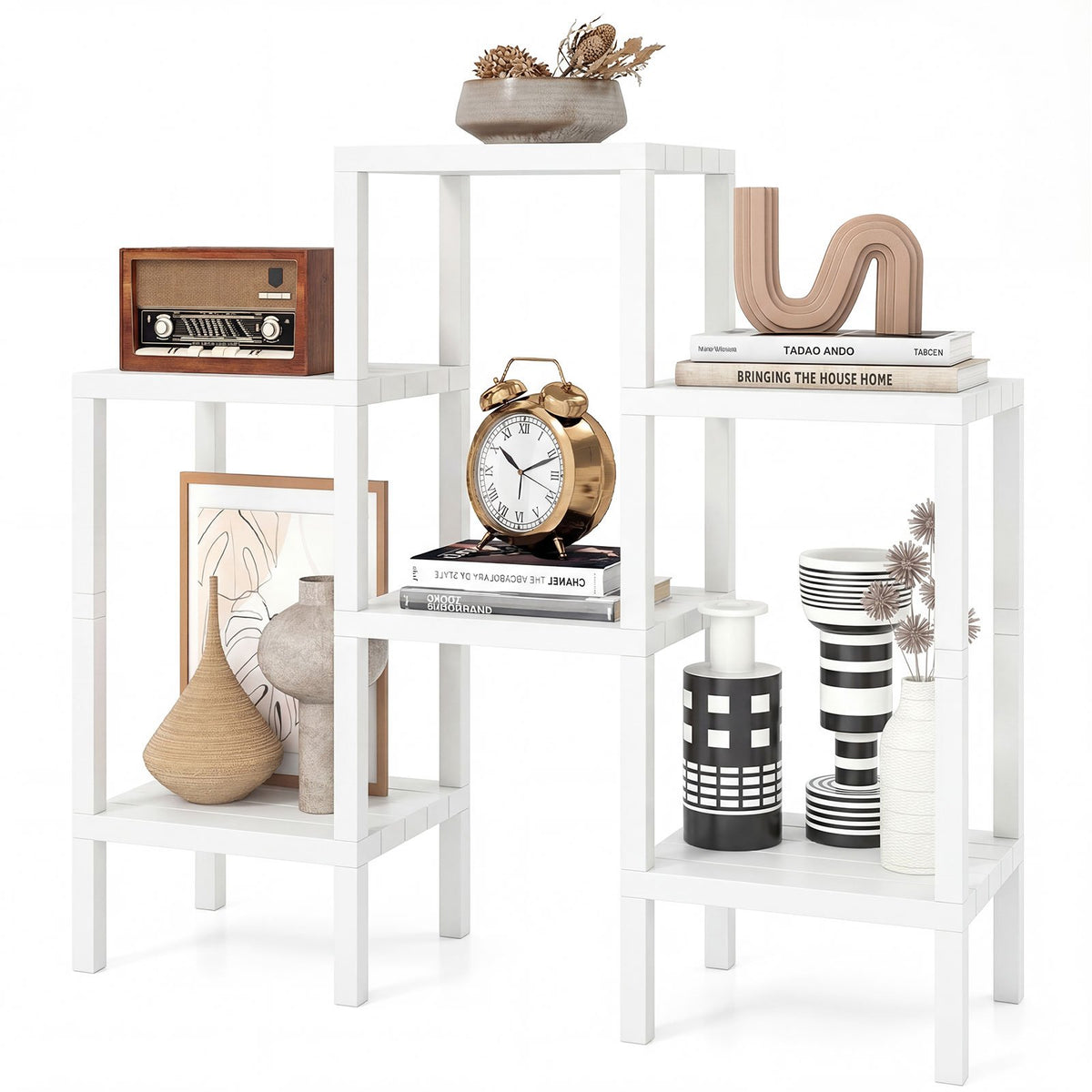 6-Tier Plastic Modular Storage Shelves for Living Room and Kitchen-White view 4