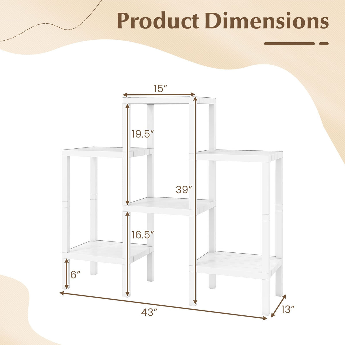 6-Tier Plastic Modular Storage Shelves for Living Room and Kitchen-White view 5