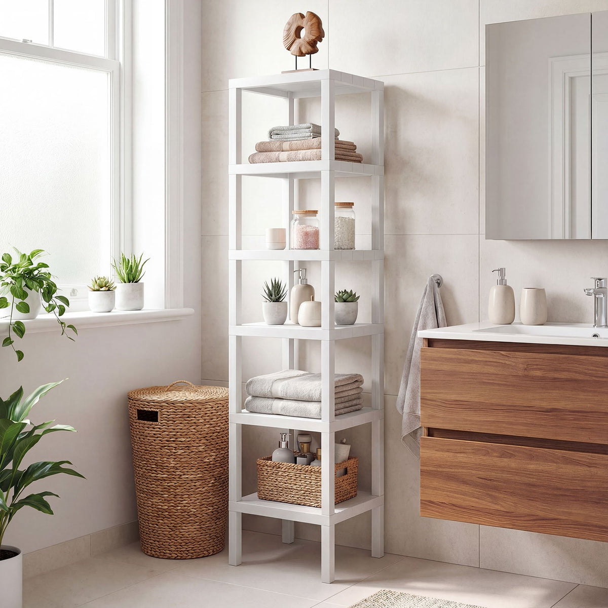6-Tier Plastic Modular Storage Shelves for Living Room and Kitchen-White view 7