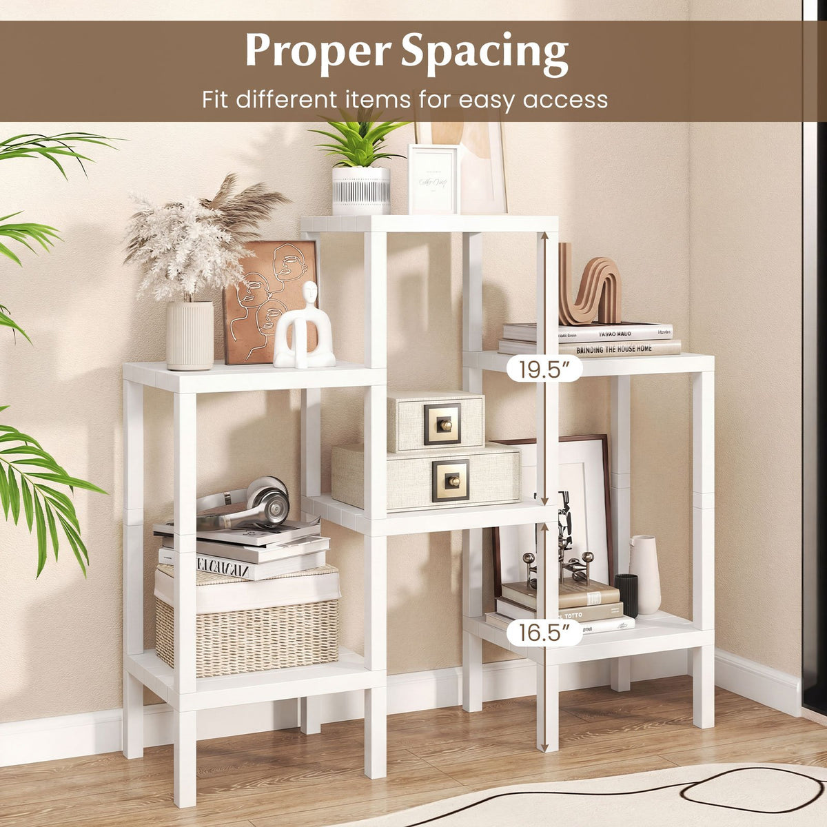 6-Tier Plastic Modular Storage Shelves for Living Room and Kitchen-White view 8