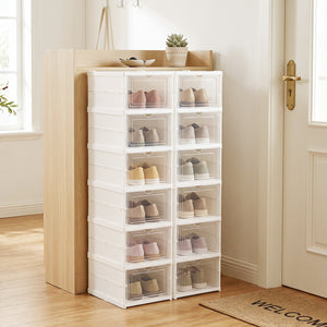 6-Tier Shoe Organizer Set of 2 with Clear Doors and Portable Design for 12 Pairs-White view 2