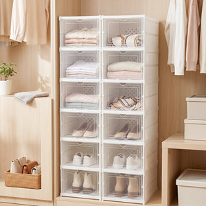 6-Tier Shoe Organizer Set of 2 with Clear Doors and Portable Design for 12 Pairs-White view 3