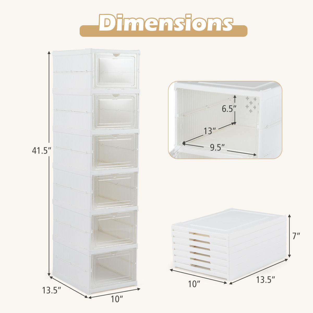 6-Tier Shoe Organizer Set of 2 with Clear Doors and Portable Design for 12 Pairs-White view 5