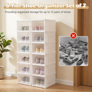 6-Tier Shoe Organizer Set of 2 with Clear Doors and Portable Design for 12 Pairs-White view 9