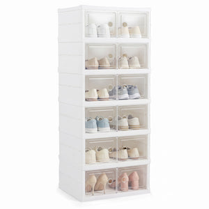 6-Tier Shoe Organizer with Clear Doors and Portable Design for 12 Pairs-White