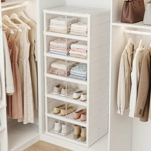 6-Tier Shoe Organizer with Clear Doors and Portable Design for 12 Pairs-White view 3