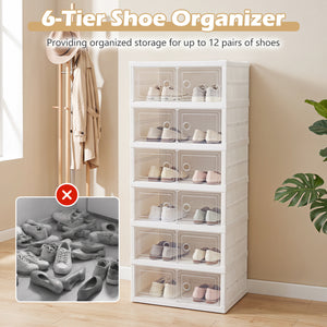 6-Tier Shoe Organizer with Clear Doors and Portable Design for 12 Pairs-White view 8