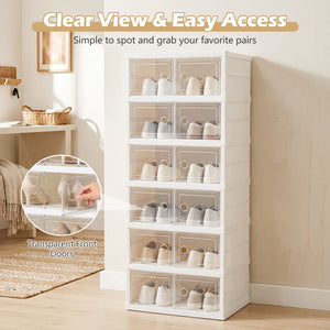 6-Tier Shoe Organizer with Clear Doors and Portable Design for 12 Pairs-White view 9
