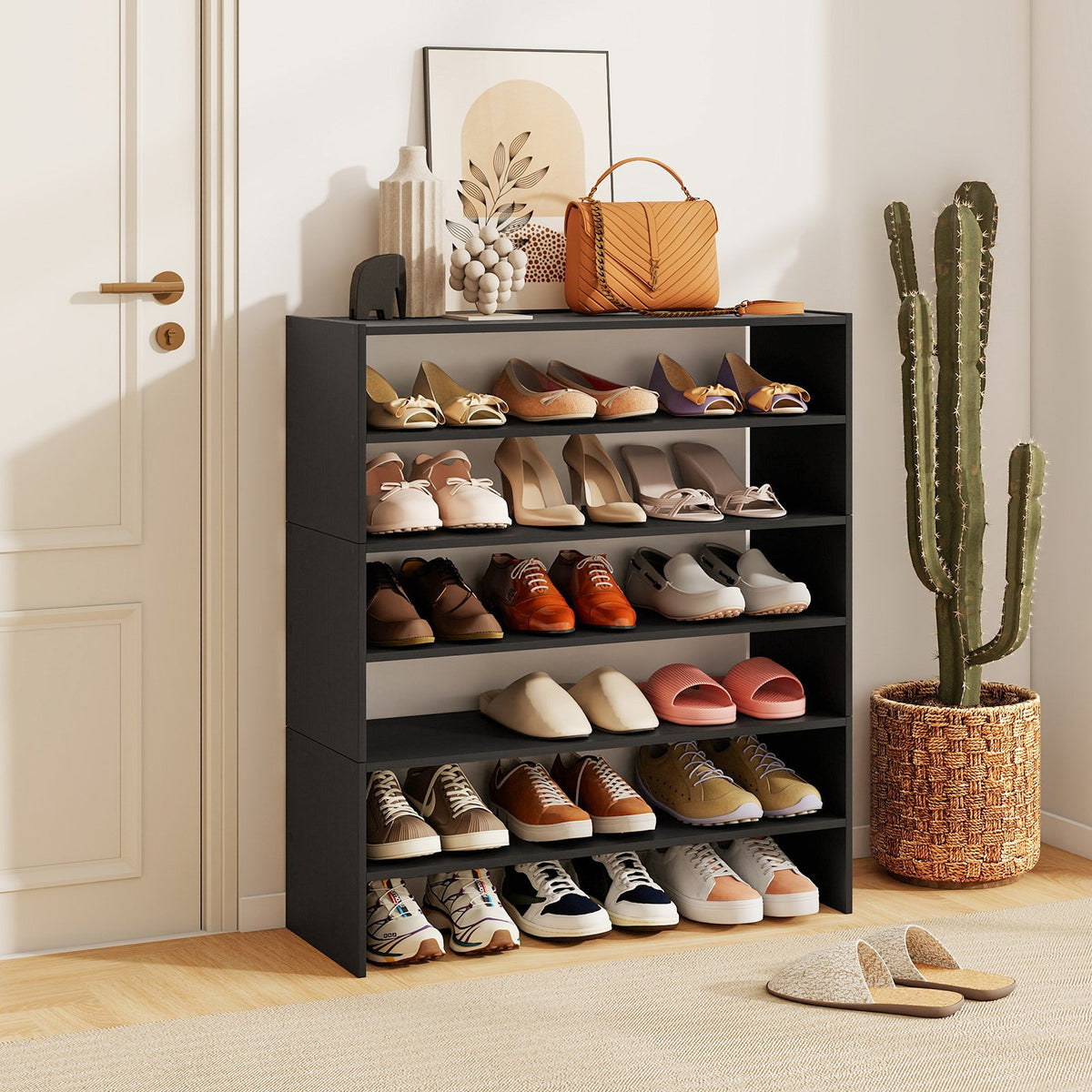 6-tier Shoe Rack with Anti-tipping Device for Entryway-Black view 2