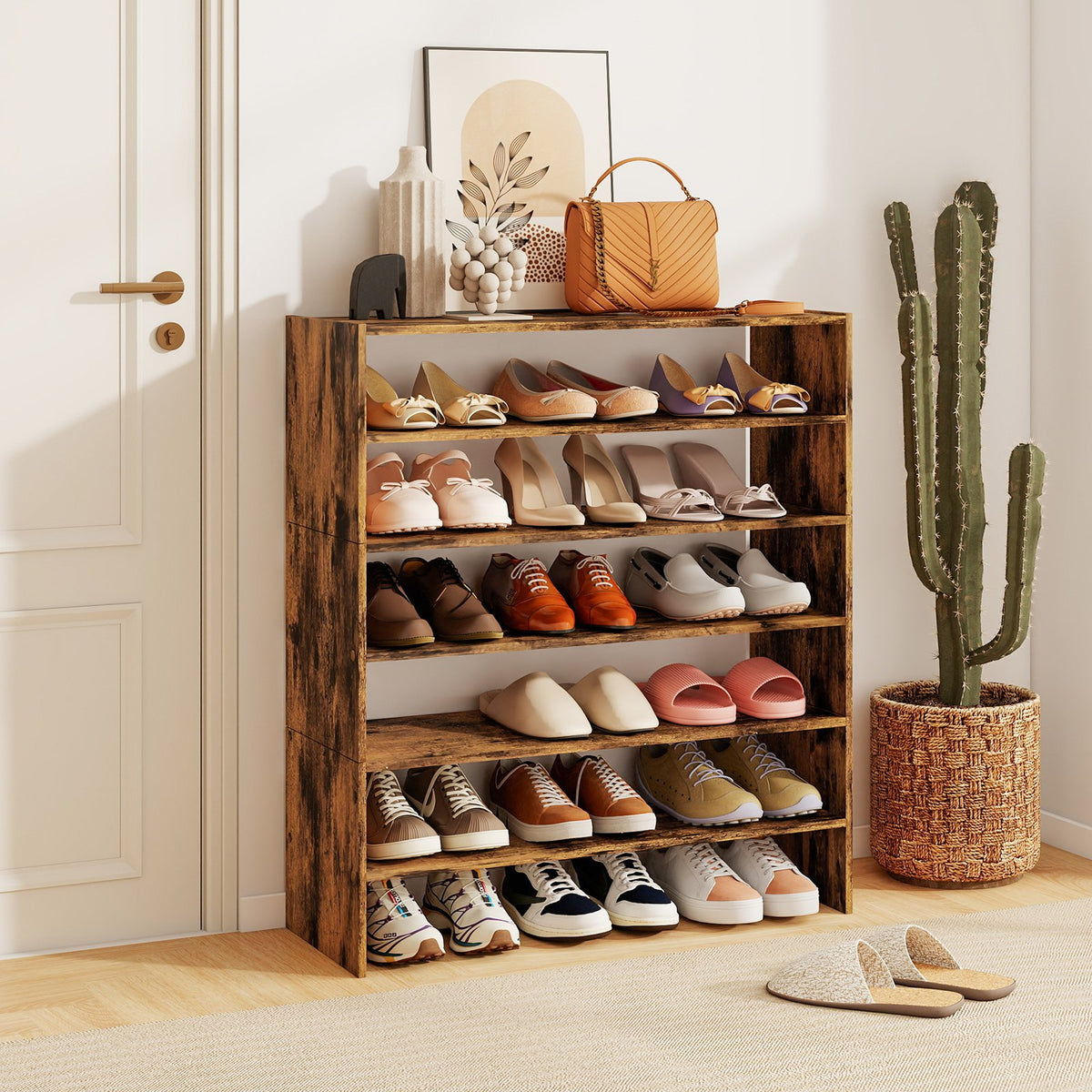 6-tier Shoe Rack with Anti-tipping Device for Entryway-Rustic Brown view 2