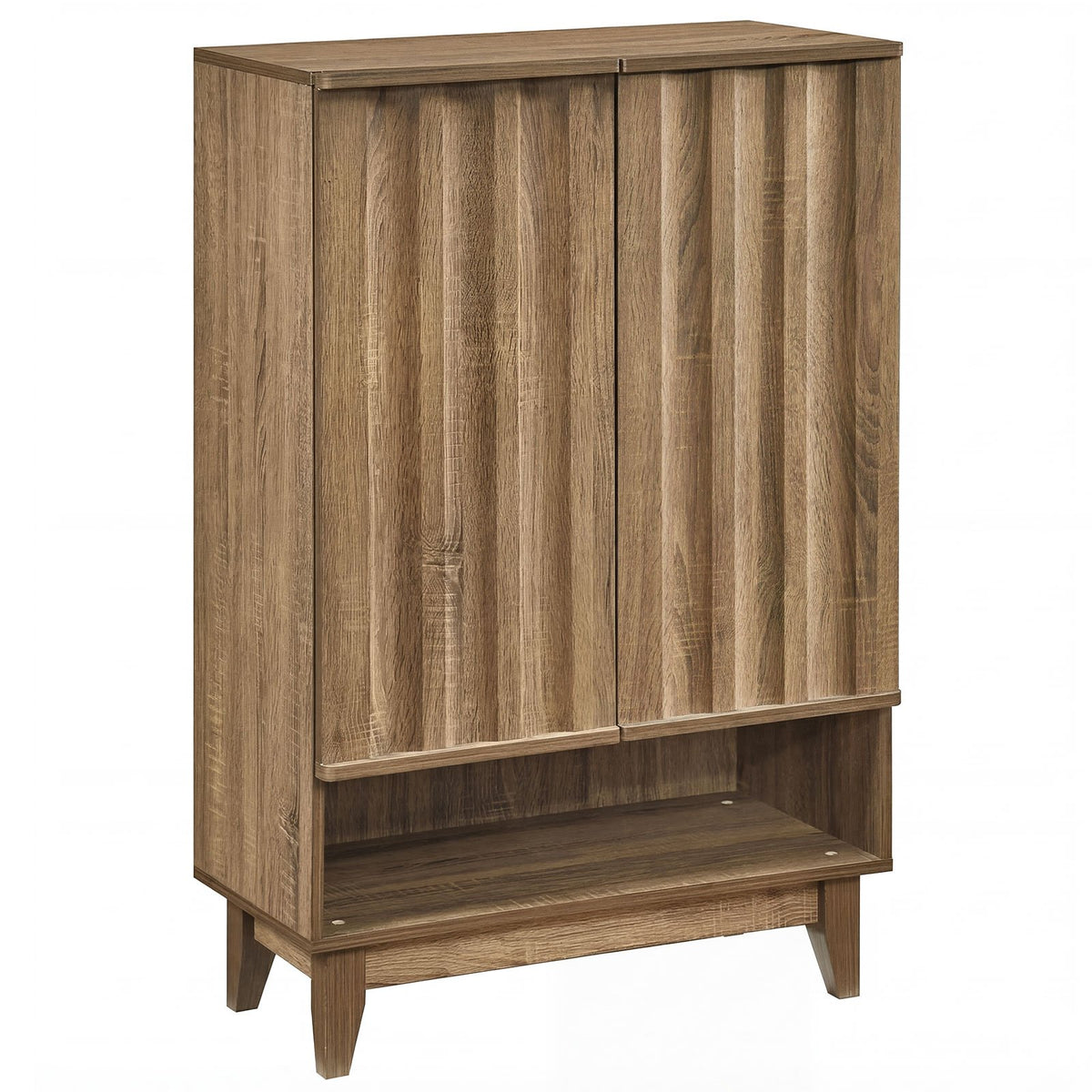 6-Tier Shoe Storage Organizer with 2 Fluted Doors-Oak